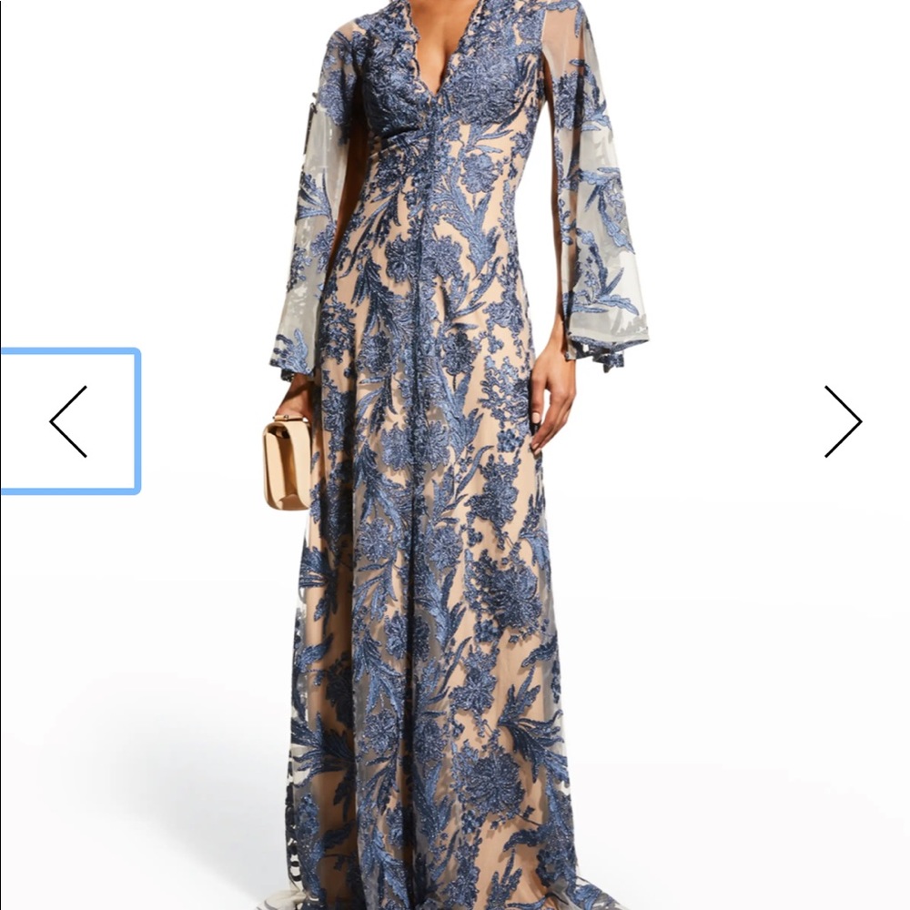 Jovani 00752 Navy Nude V Neck Lace Evening Dress